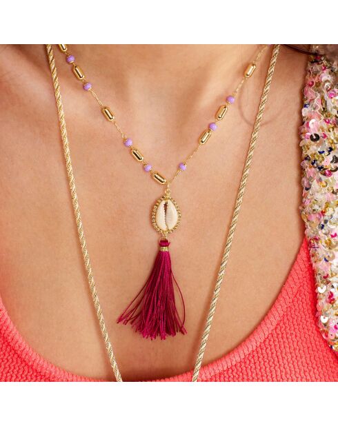 Collier avec perles et pendentif avec pompon Tamara violet