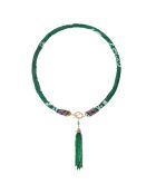 Collier en tissu avec pendentif de perles Ario emeraude