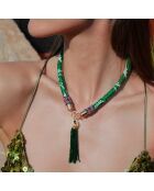 Collier en tissu avec pendentif de perles Ario emeraude