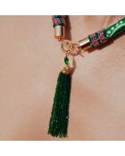 Collier en tissu avec pendentif de perles Ario emeraude