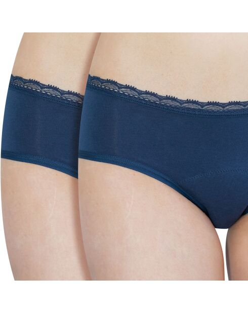2 Culottes menstruelles en coton bleu marine - flux moyen