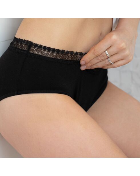 Culotte menstruelle en coton Bio taille haute noire - flux moyen à abondant