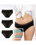 3 Shorties menstruel en coton Bio noirs