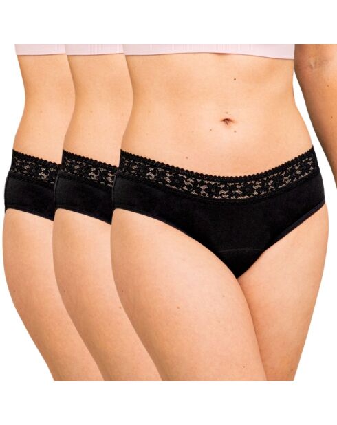 3 Culottes menstruelles Bio ultra absorbantes noires
