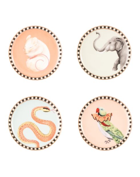 Coffret de 4 dessous de verre en céramique Animaux multicolore - 10x1x10 cm