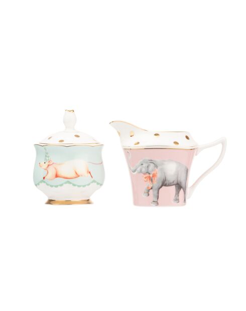 Service pot à lait et sucrier Éléphant/Souris multicolore - 8,5x10x13 cm