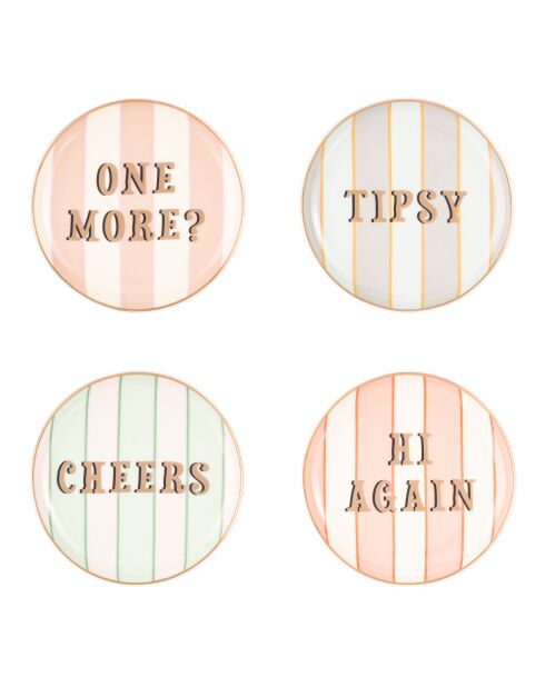 Coffret de 4 dessous de verre en céramique Slogan multicolore - 10x1x10 cm