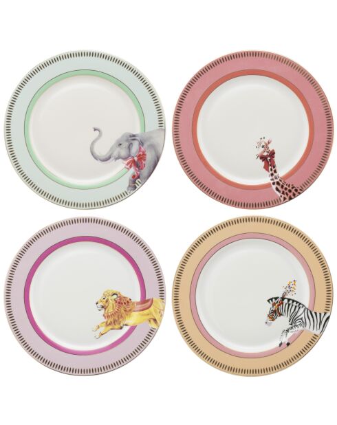 Coffret 4 assiettes Animal Magic multicolore - D.20cm