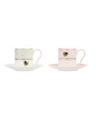 Coffret de 2 Tasses à expresso et soucoupes Slogan multicolore - 44x30,5x46 cm