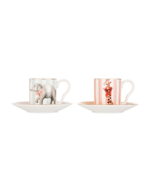 Coffret de 2 Tasses à expresso et soucoupes Animaux multicolore - 11x6x11 cm