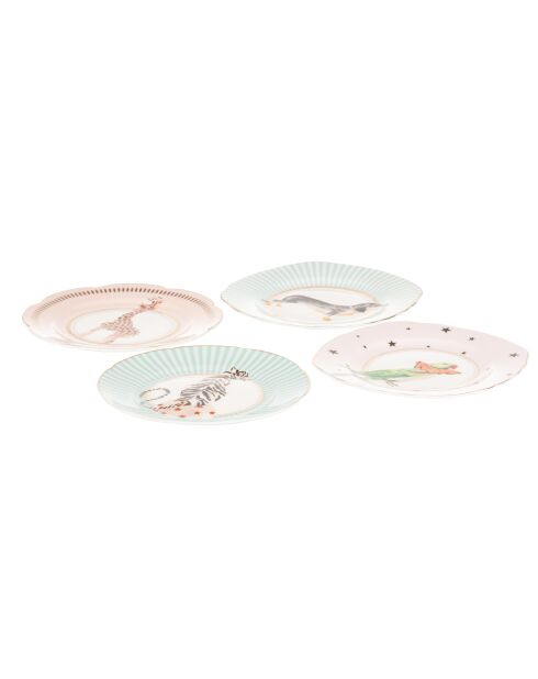 Coffret de 4 assiettes à thé Animaux multicolore - 16x1,5x16 cm