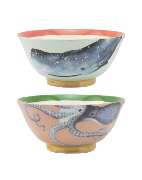 Coffret 2 bols à riz avec baguettes Sushi Under the sea multicolore - 9x9x7 cm