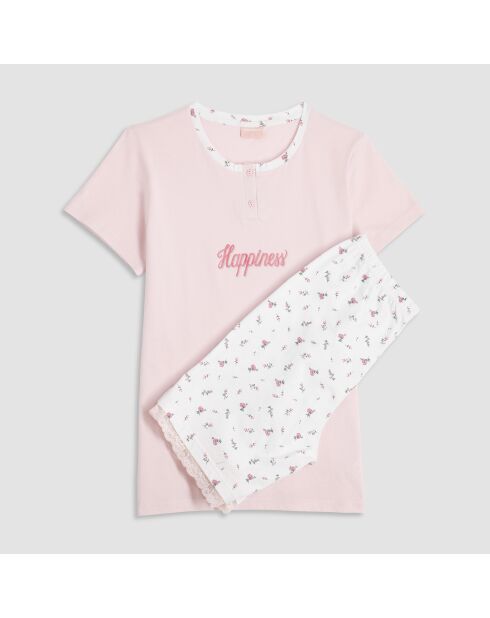 Pyjama Serafino manches courtes + Short Fivaio rosa