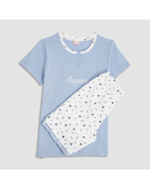 Pyjama Serafino manches courtes + Short Fivaio bleu ciel