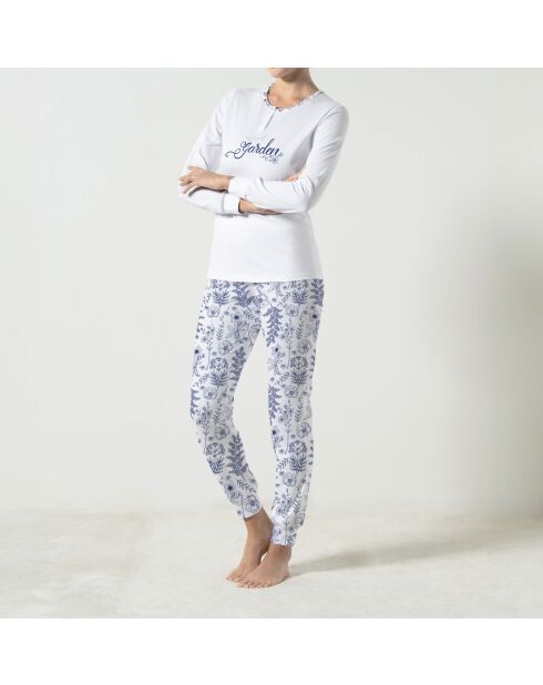 Pyjama Serafino manches longues + pantalon Long Daelta blanc