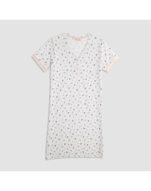 Chemise de nuit Col Serafino manches courtes Garo rosa