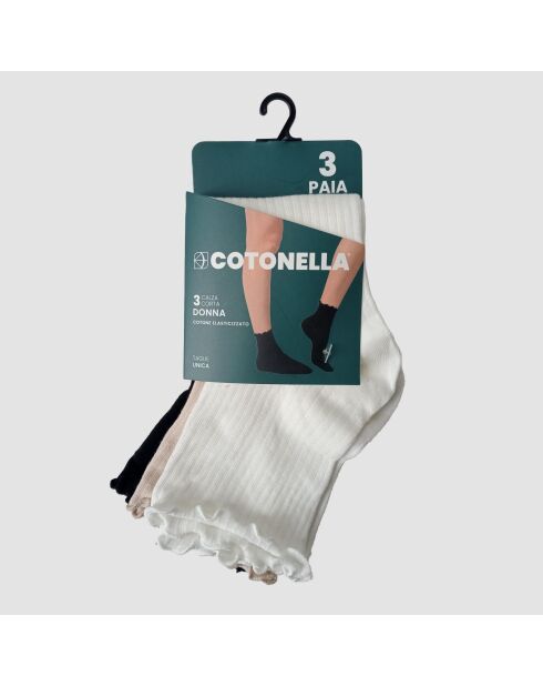 Lot de 3 chaussettes courtes Tatigi sable crème et noires