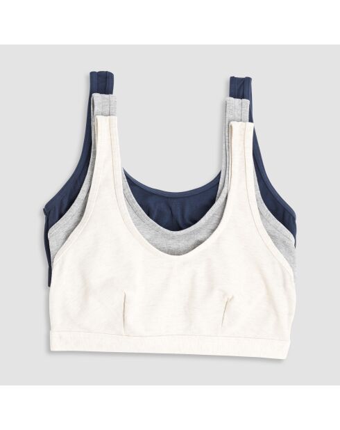 Lot de 3 Brassières Yazido beige clair, gris et bleu marine