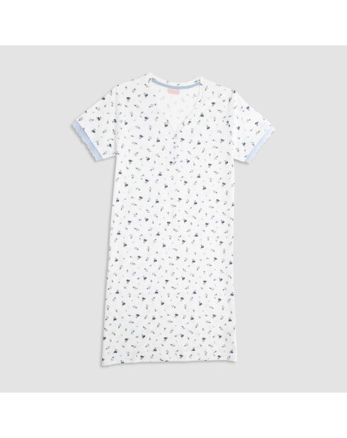 Chemise de nuit Col Serafino manches courtes Garo bleu ciel