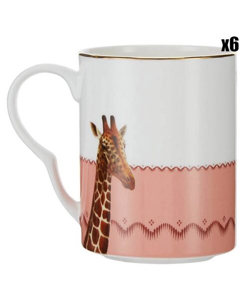 6 Mugs en Porcelaine Girafe Carnival multicolores - 280ml