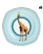 6 Assiettes à dessert en Porcelaine Girafe Carnival bleues - D.16 cm