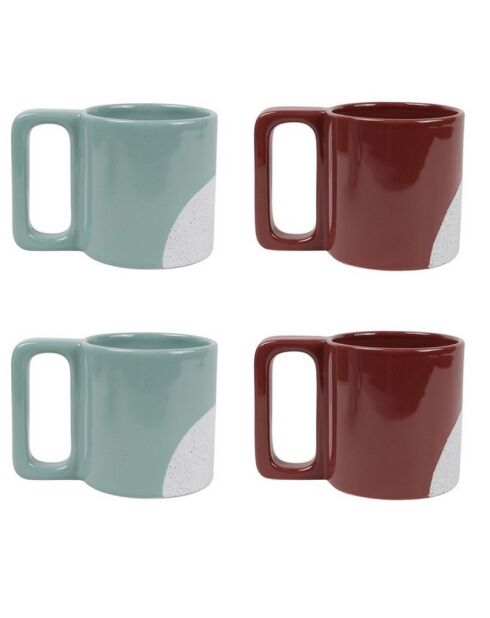 Lot de 4 mugs petit-déjeuner Sérénité Nordique vert et marron brillant - 480 ml