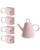 Lot de 4 mugs et 1 théière Sérénité Nordique gardenia brillant - 430 ml