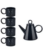 Lot de 4 mugs et 1 théière Sérénité Nordique noir brillant - 430 ml