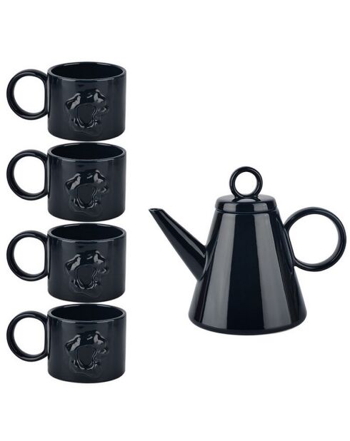 Lot de 4 mugs et 1 théière Sérénité Nordique noir brillant - 430 ml
