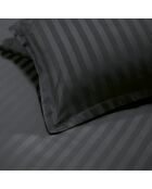 Parure housse de couette en satin de coton à rayures dobby noire