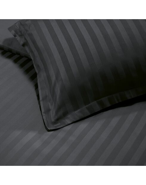 Parure housse de couette en satin de coton à rayures dobby noire