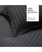 Parure housse de couette en satin de coton à rayures dobby noire