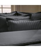 Parure housse de couette en satin de coton à rayures dobby noire
