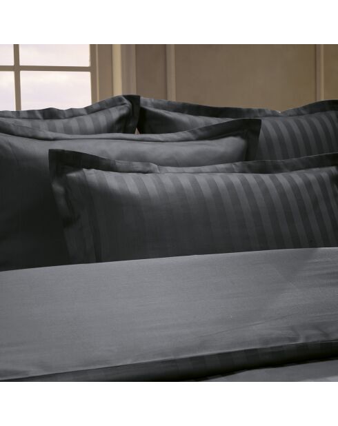 Parure housse de couette en satin de coton à rayures dobby noire