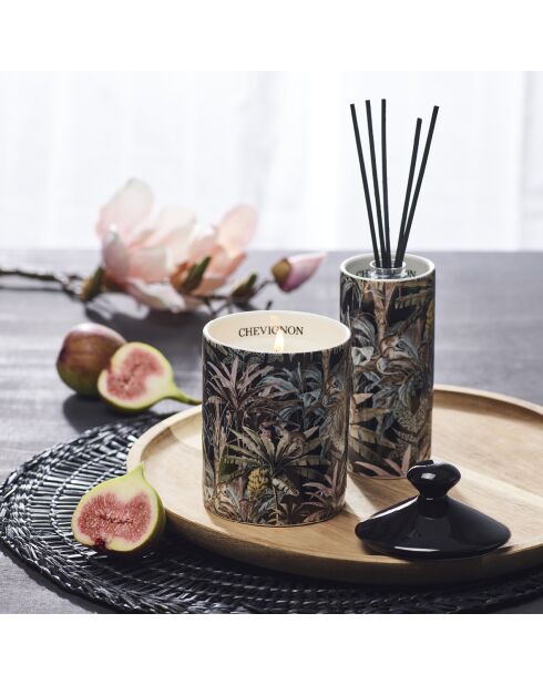 Bougie parfumée en pot de porcelaine Jungle Monkey - Noir - Figue - 315 g