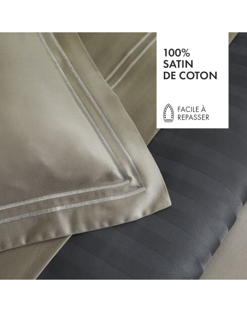 Parure housse de couette en satin de coton Bastia Taupe / Taupe