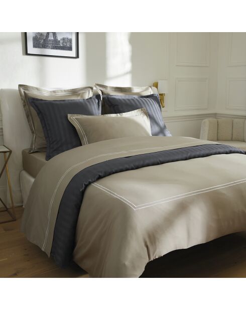 Parure housse de couette en satin de coton Bastia Blanc / Taupe