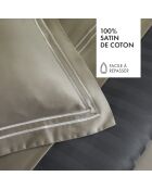 Parure housse de couette en satin de coton Bastia Blanc / Taupe