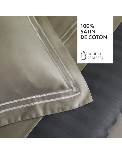 Parure housse de couette en satin de coton Bastia Blanc / Taupe