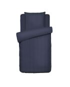 Parure housse de couette en satin de coton à rayures dobby, bleu foncé