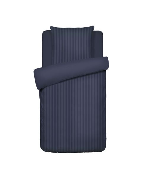 Parure housse de couette en satin de coton à rayures dobby, bleu foncé