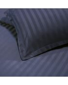 Parure housse de couette en satin de coton à rayures dobby, bleu foncé