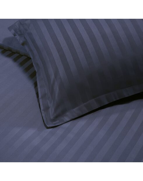 Parure housse de couette en satin de coton à rayures dobby, bleu foncé