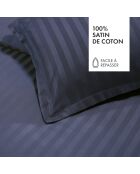 Parure housse de couette en satin de coton à rayures dobby, bleu foncé