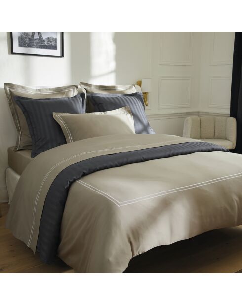 Drap plat en satin de coton Bastia Blanc/Taupe