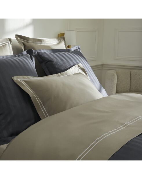 Drap plat en satin de coton Bastia Blanc/Taupe