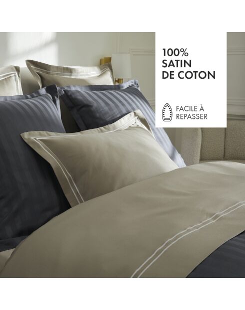 Drap plat en satin de coton Bastia Blanc/Taupe