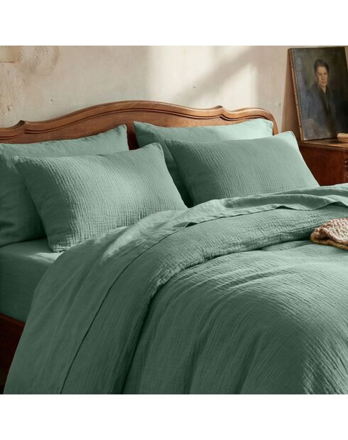 Parure housse de couette en gaze de coton - Uni verts 12