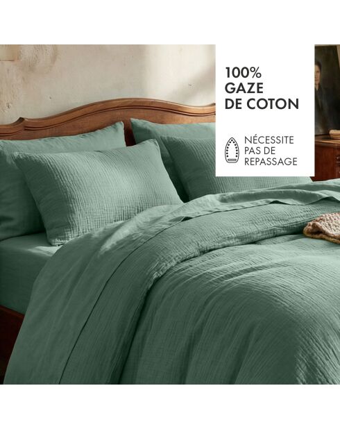 Parure housse de couette en gaze de coton - Uni verts 12