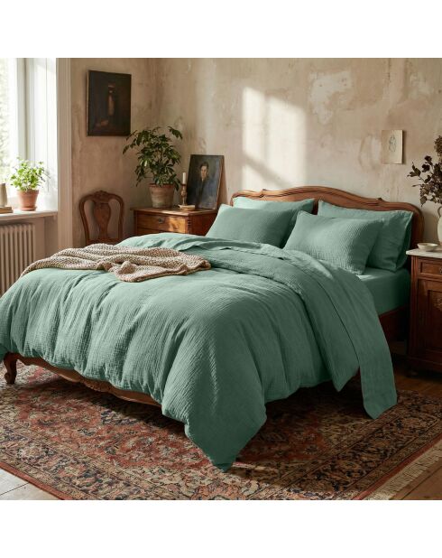 Parure housse de couette en gaze de coton - Uni verts 12